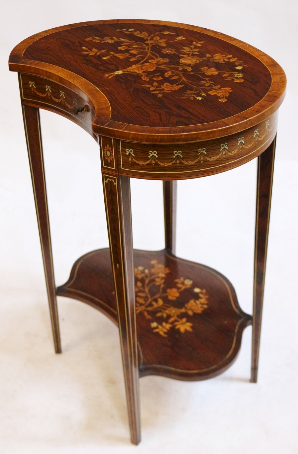 Fine Quality Late 19C Kidney Shaped Rosewood Inlaid 1 Drawer Table View VI