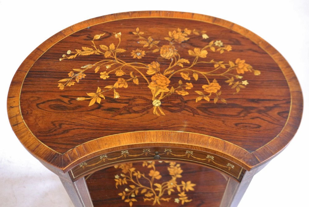 Fine Quality Late 19C Kidney Shaped Rosewood Inlaid 1 Drawer Table View IX