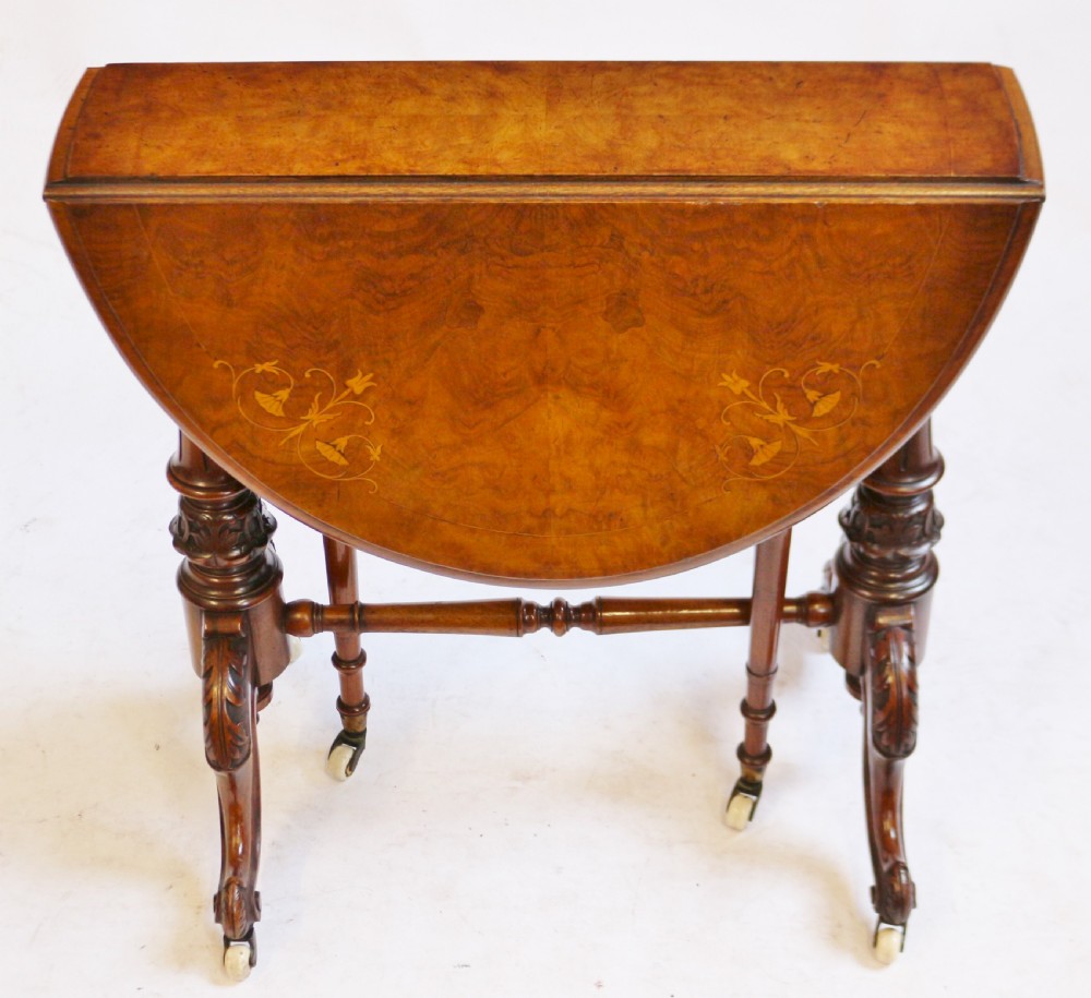 Victorian Figured Walnut Inlaid Small Sutherland Table.