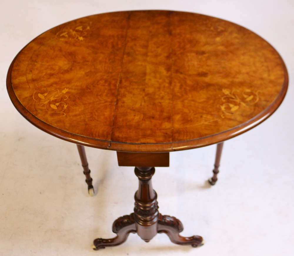 Victorian Figured Walnut Inlaid Small Sutherland Table. View III