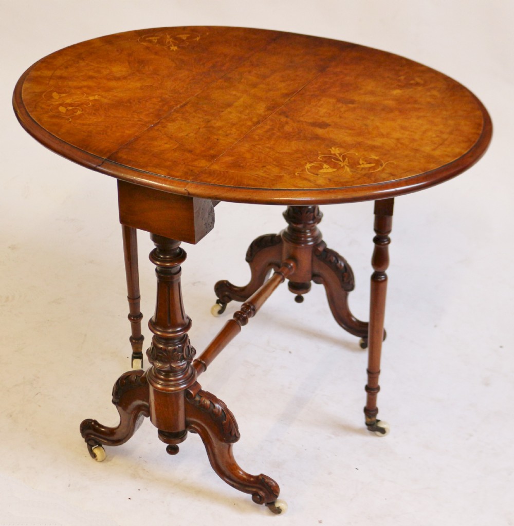 Victorian Figured Walnut Inlaid Small Sutherland Table. View V