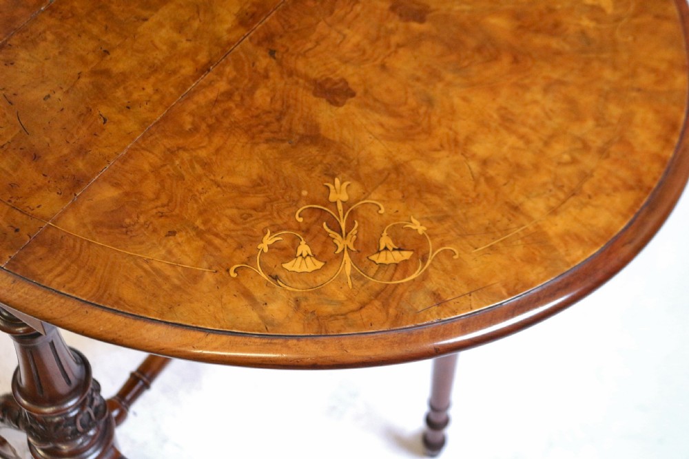 Victorian Figured Walnut Inlaid Small Sutherland Table. View VIII