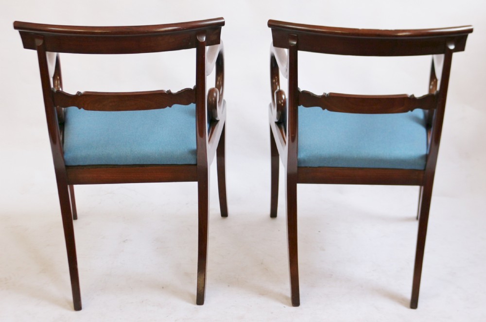 Regency Mahogany Pair of Scroll Armchairs on Sabre Legs View IV
