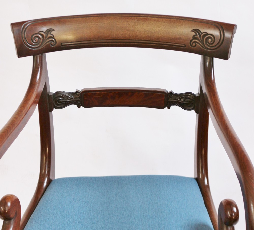 Regency Mahogany Pair of Scroll Armchairs on Sabre Legs View VI