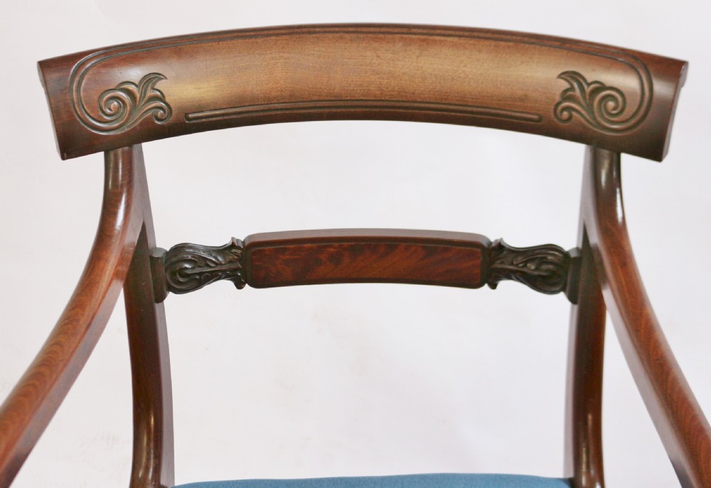 Regency Mahogany Pair of Scroll Armchairs on Sabre Legs View VII