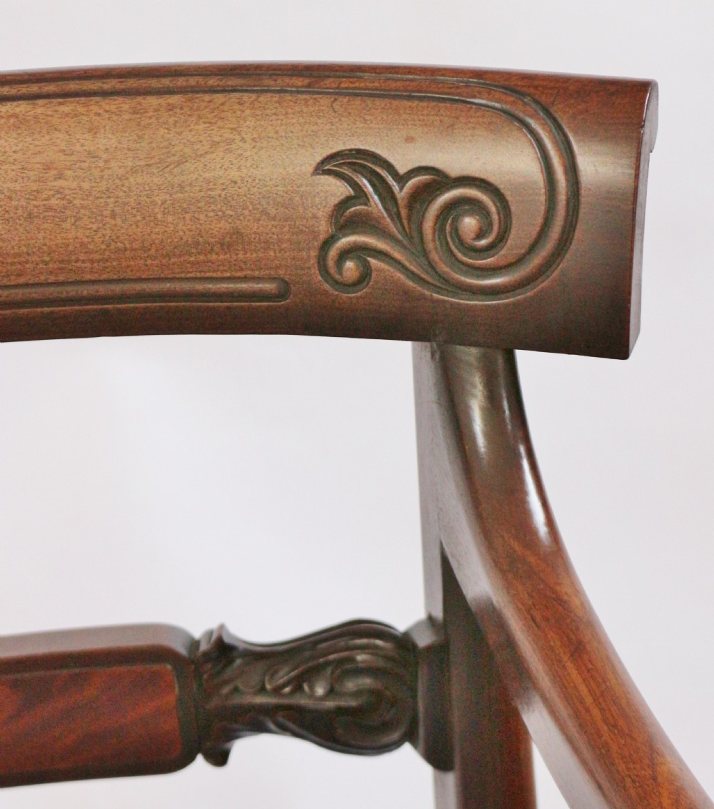 Regency Mahogany Pair of Scroll Armchairs on Sabre Legs View VIII