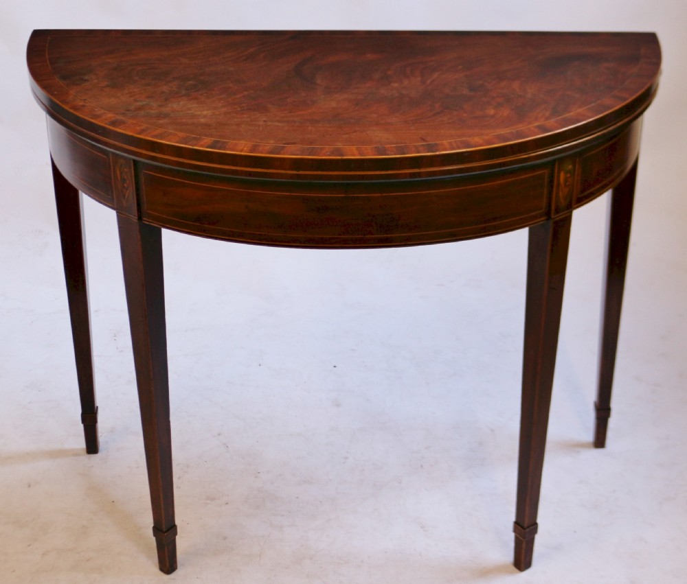 Fine Quality George 111 Mahogany Inlaid Demi Lune Card Table