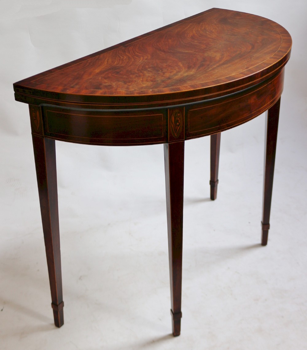 Fine Quality George 111 Mahogany Inlaid Demi Lune Card Table View II