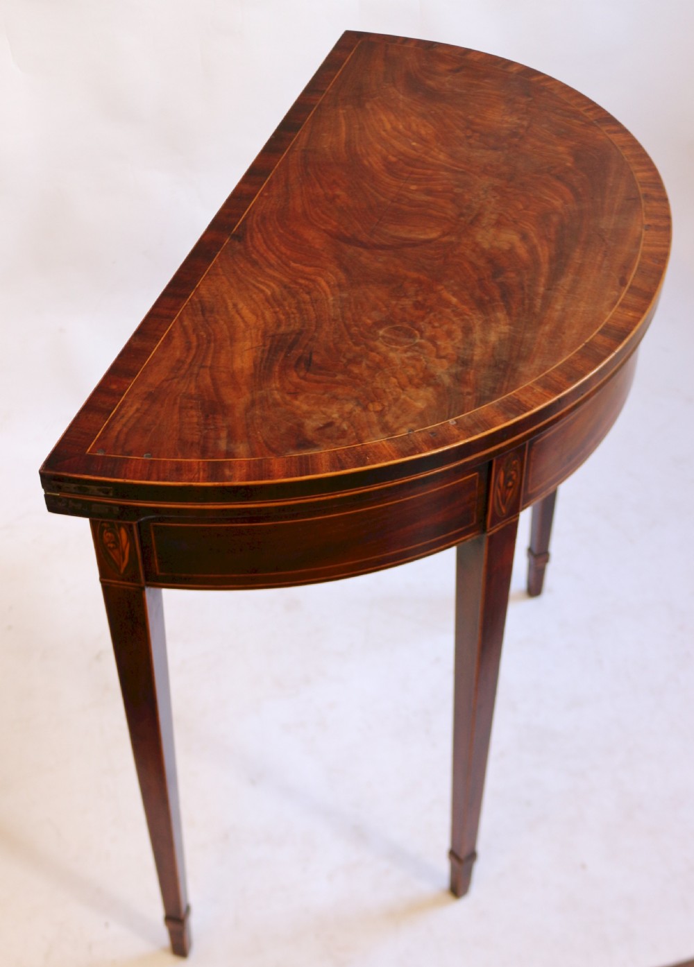 Fine Quality George 111 Mahogany Inlaid Demi Lune Card Table View III