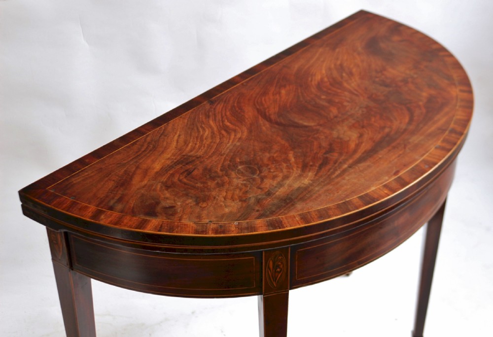 Fine Quality George 111 Mahogany Inlaid Demi Lune Card Table View IV