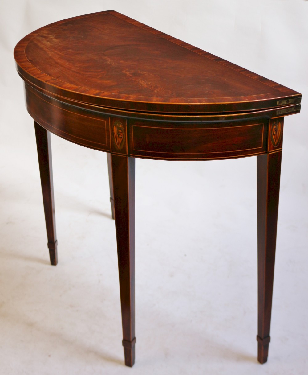 Fine Quality George 111 Mahogany Inlaid Demi Lune Card Table View V