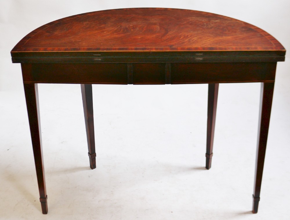 Fine Quality George 111 Mahogany Inlaid Demi Lune Card Table View VI