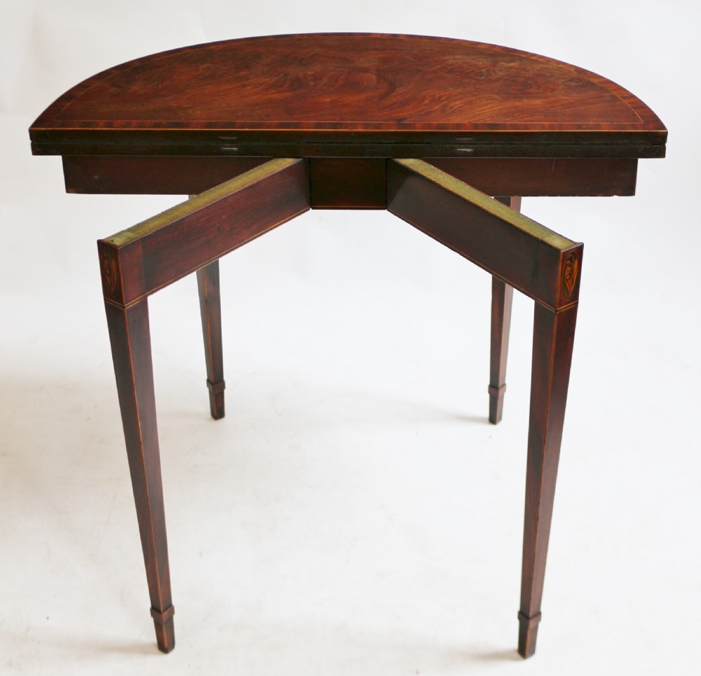 Fine Quality George 111 Mahogany Inlaid Demi Lune Card Table View VII