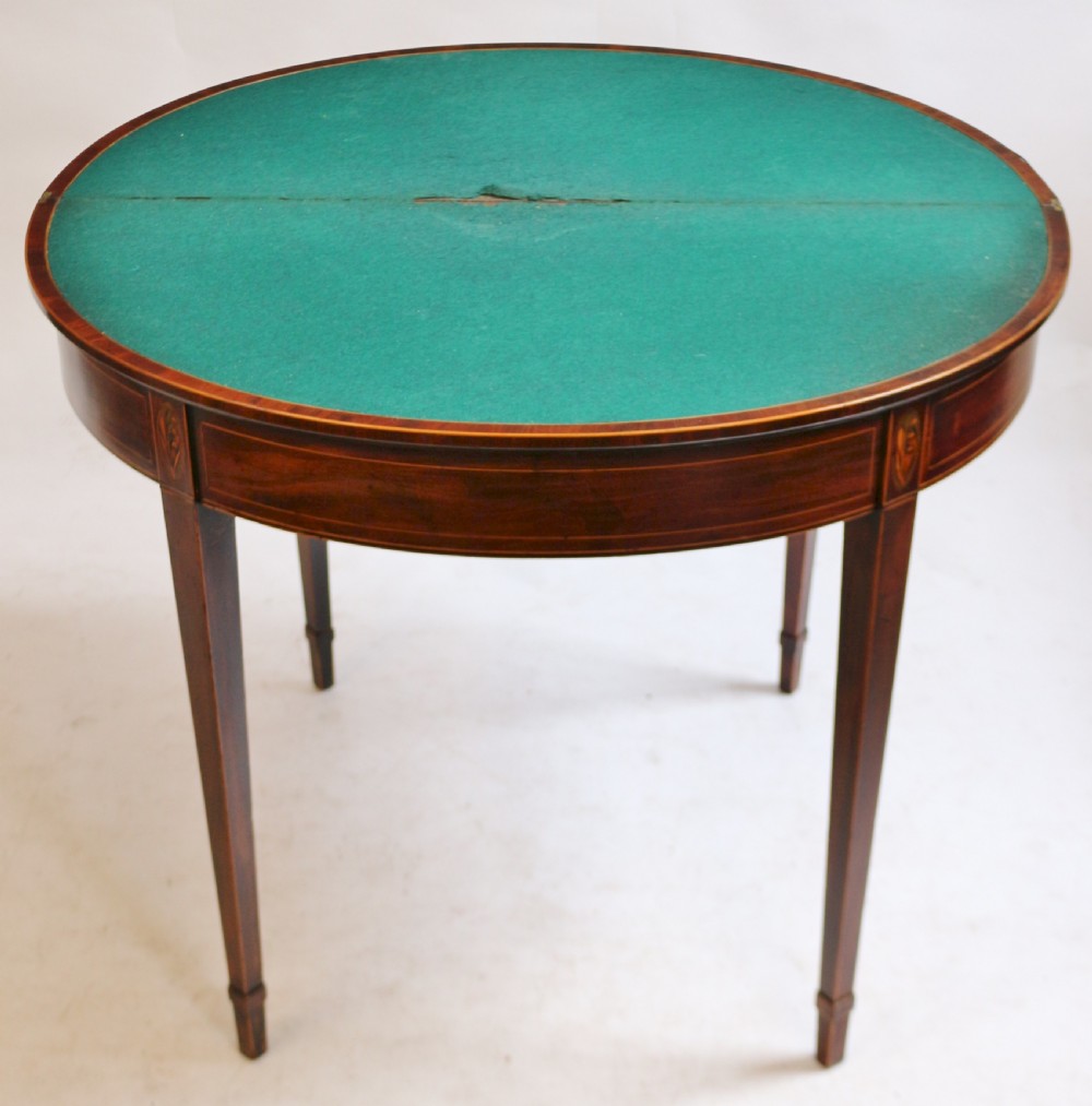 Fine Quality George 111 Mahogany Inlaid Demi Lune Card Table View VIII