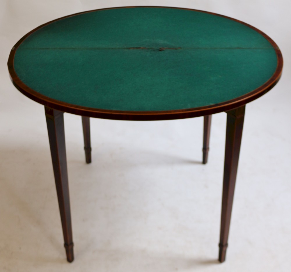 Fine Quality George 111 Mahogany Inlaid Demi Lune Card Table View IX