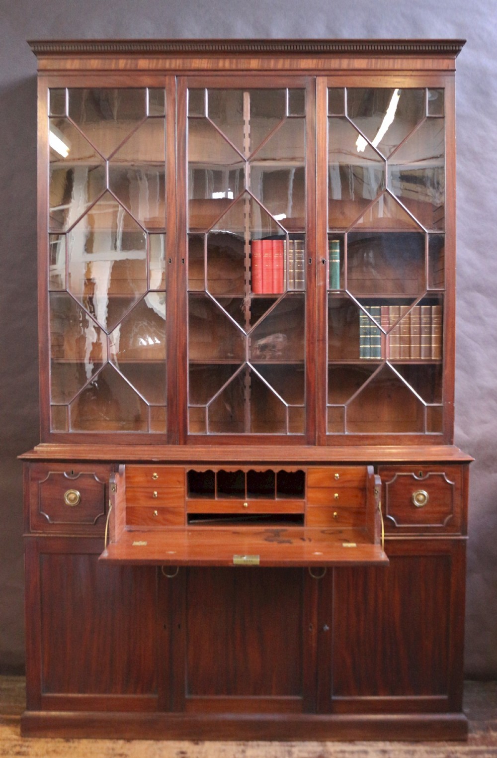 Fine George 111 Mahogany 3 Door Secretaire Bookcase View II
