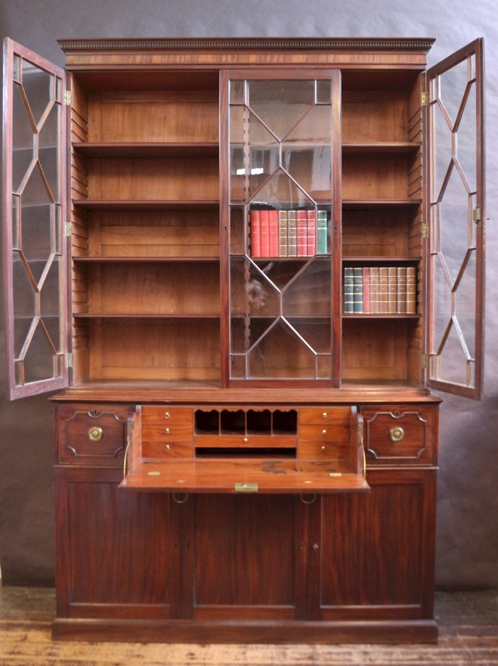 Fine George 111 Mahogany 3 Door Secretaire Bookcase View III