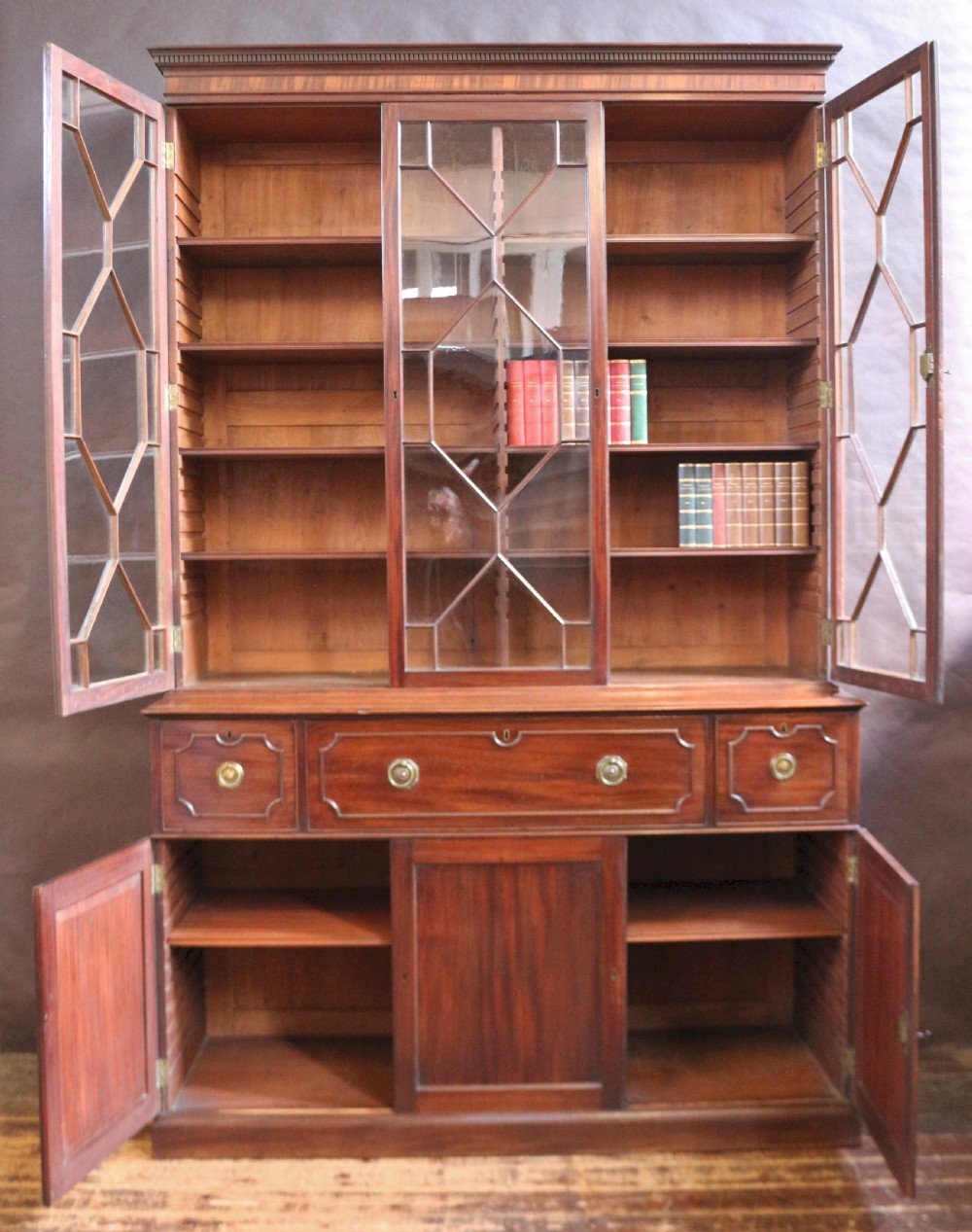 Fine George 111 Mahogany 3 Door Secretaire Bookcase View IV