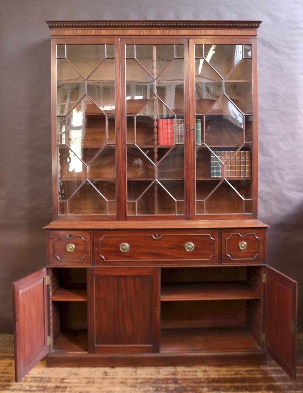 Fine George 111 Mahogany 3 Door Secretaire Bookcase View V