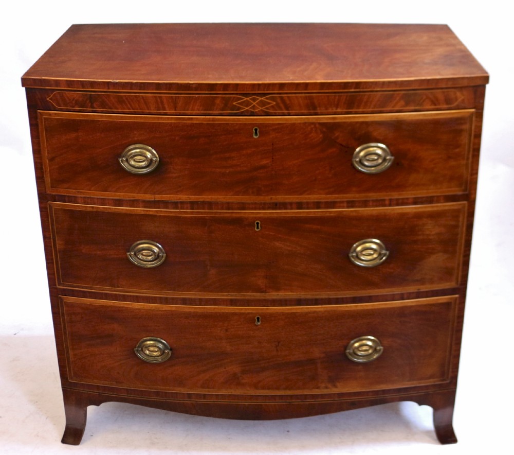 George 111 Mahogany Inlaid 3 Drawer Bow Chest