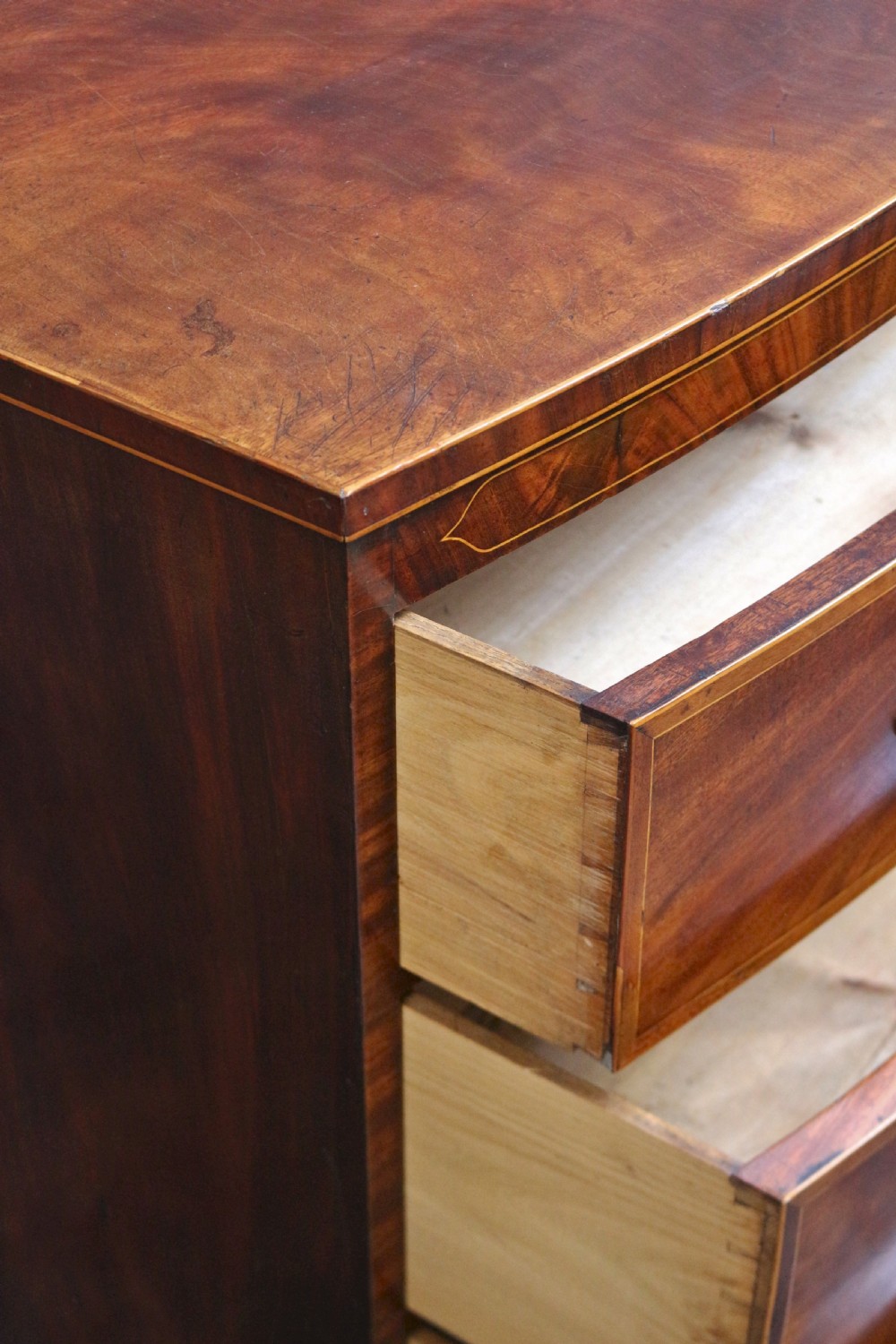 George 111 Mahogany Inlaid 3 Drawer Bow Chest View V