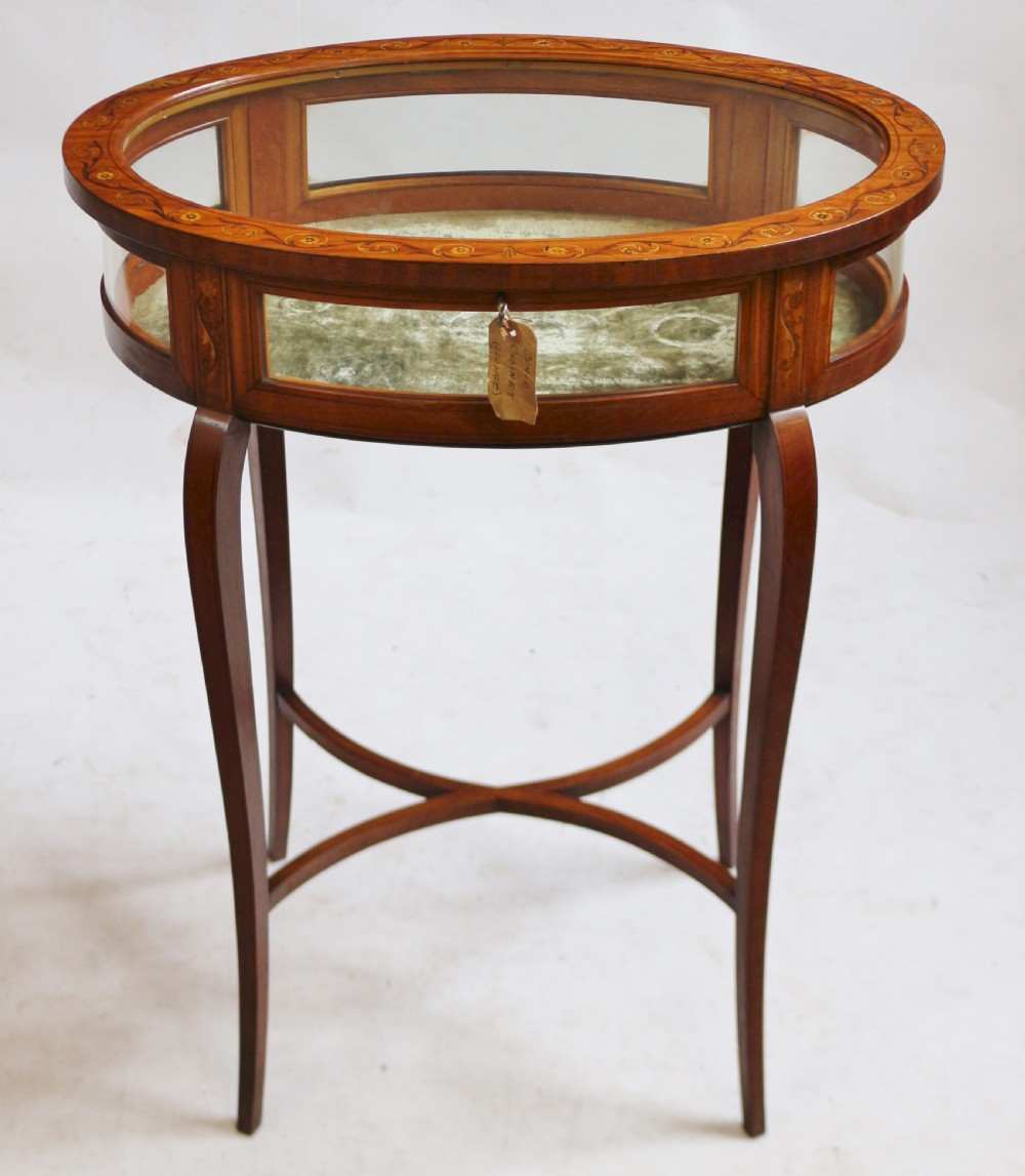 Edwardian Inlaid Satinwood Oval Shaped Bijouterie Table View II