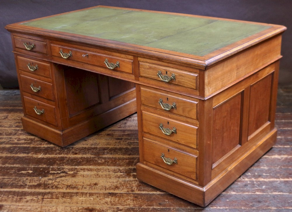 Late Victorian Solid Walnut 5' Kneehole Desk having 9 Mahogany Lined Drawers View IV