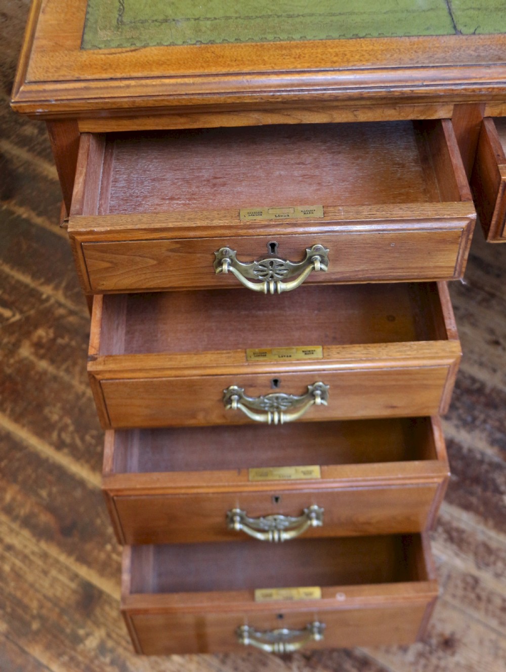 Late Victorian Solid Walnut 5' Kneehole Desk having 9 Mahogany Lined Drawers View VII