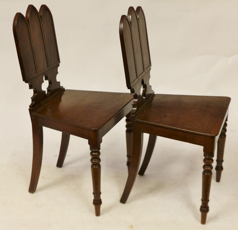 Regency Fine Mahogany Pair of 'Gothic' Hall Chairs View II