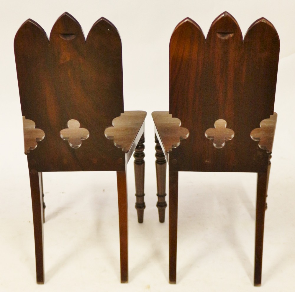 Regency Fine Mahogany Pair of 'Gothic' Hall Chairs View III