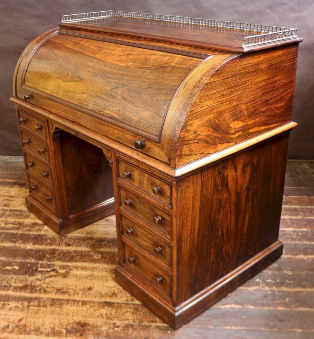 Fine Quality Early Victorian Rosewood Roll Top Desk View VI