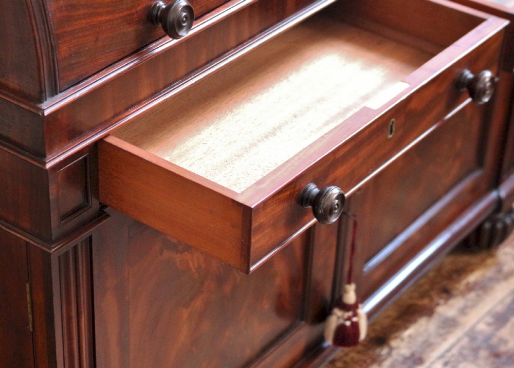 Fine Quality Geog. 1V Mahogany Cylinder Top Bureau View XV