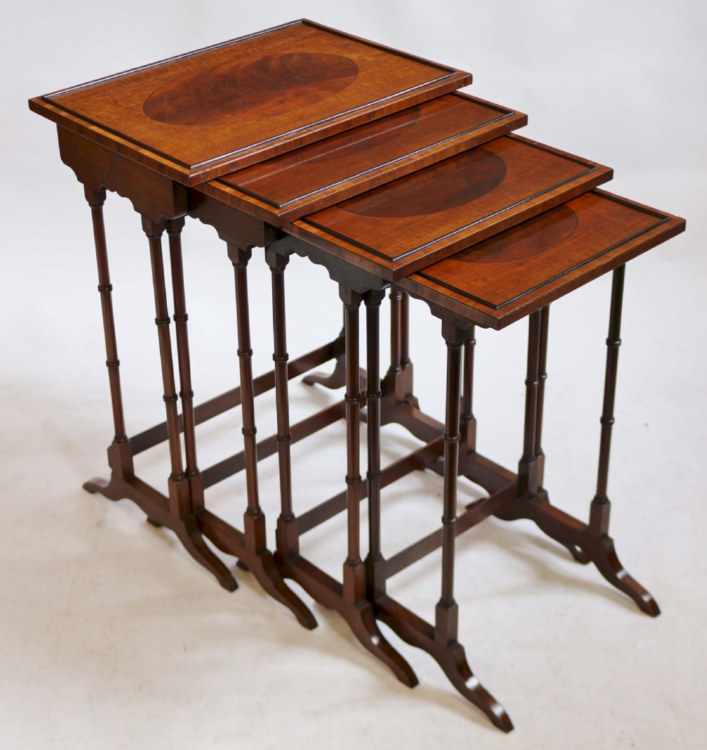 Edwardian Feathered Mahogany Nest of 4 Tables View II