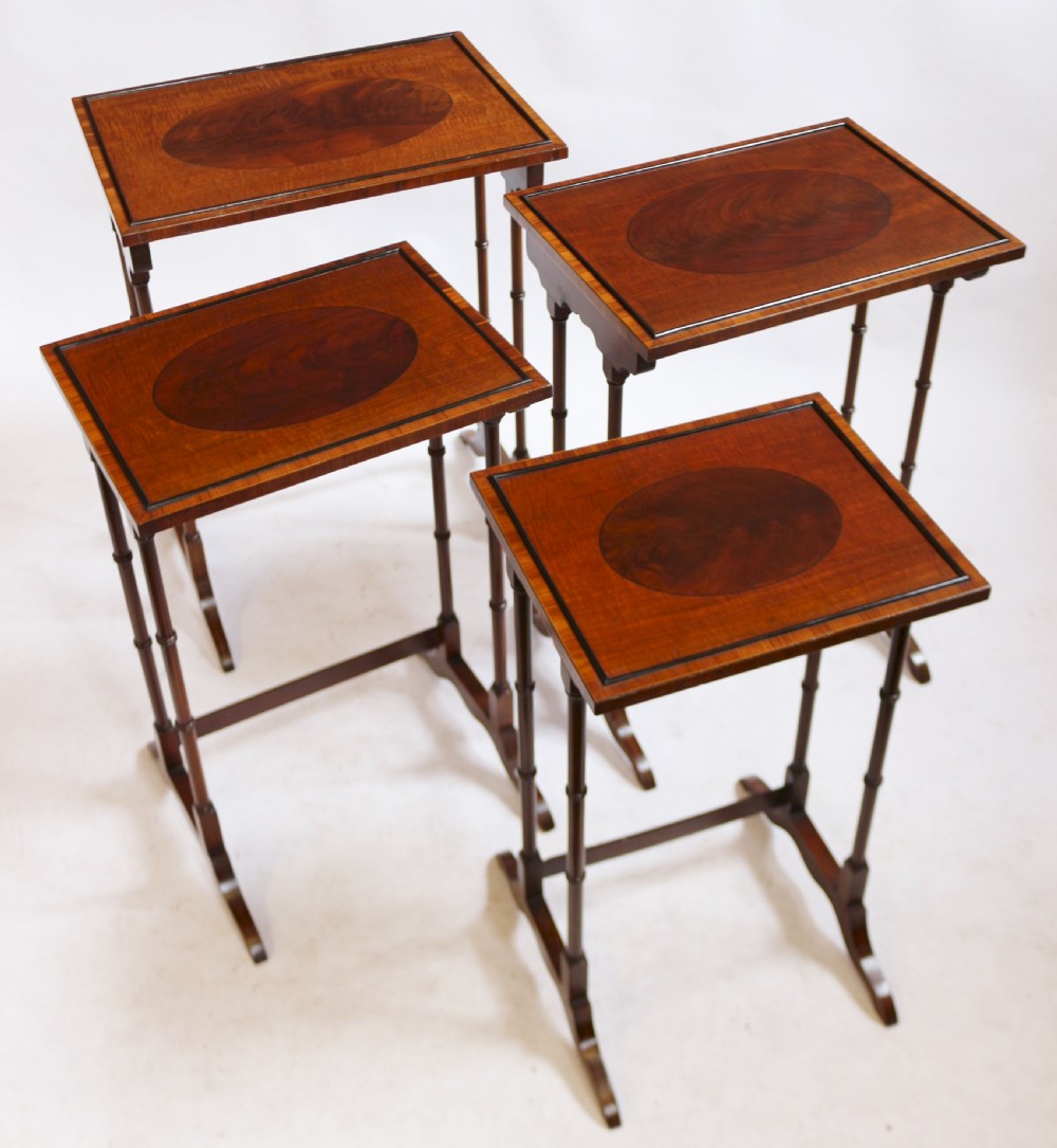 Edwardian Feathered Mahogany Nest of 4 Tables View IV