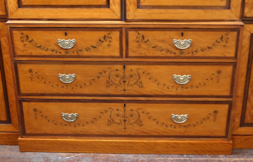 Late 19C Inlaid Satinwood 4 Door Breakfront Wardrobe View III