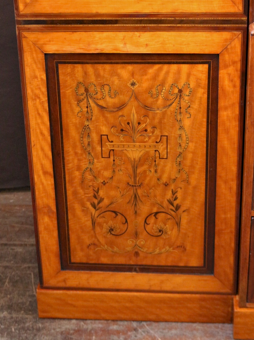 Late 19C Inlaid Satinwood 4 Door Breakfront Wardrobe View VII