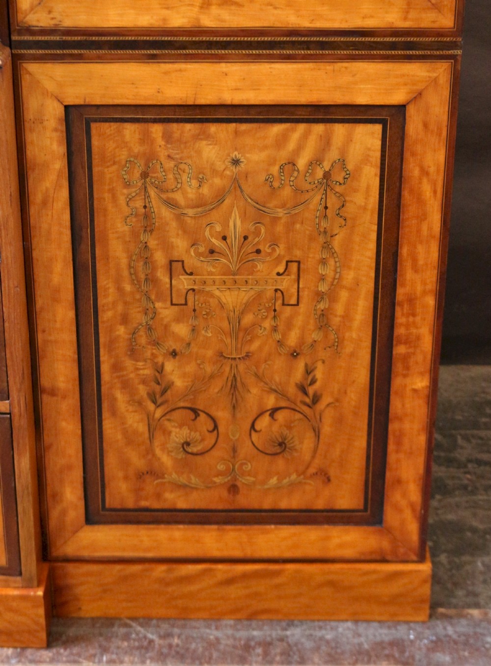 Late 19C Inlaid Satinwood 4 Door Breakfront Wardrobe View VIII