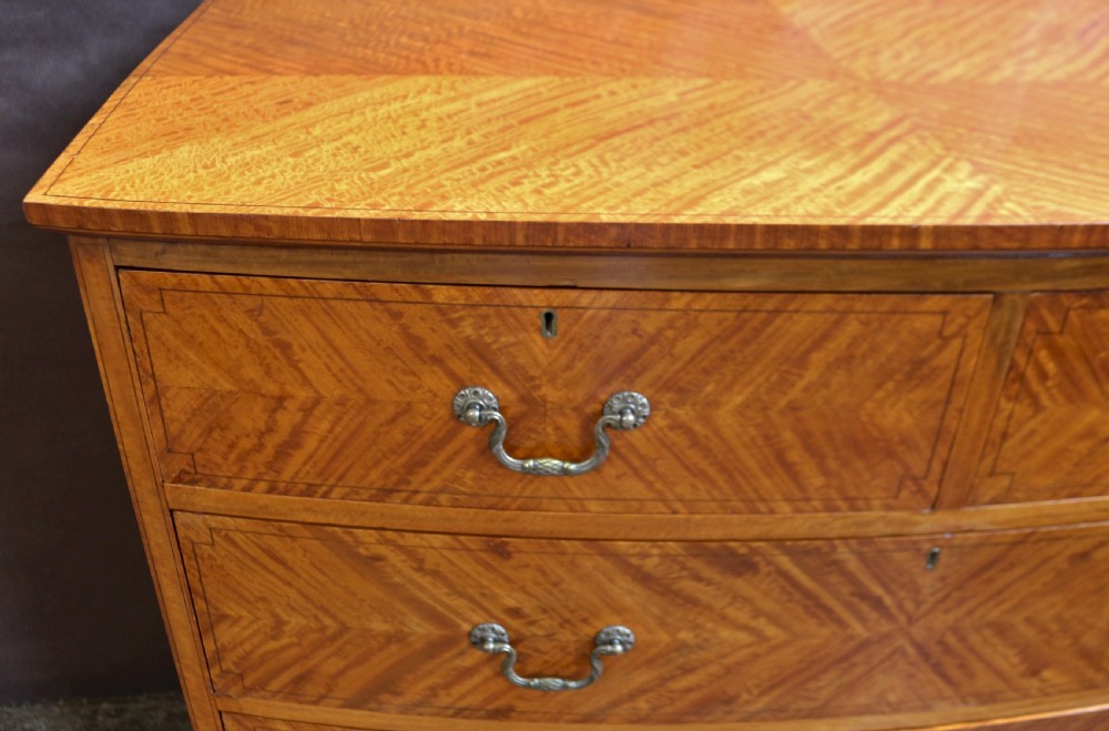 Fine Quality Edwardian Satinwood 5 Drawer Bow Chest View III