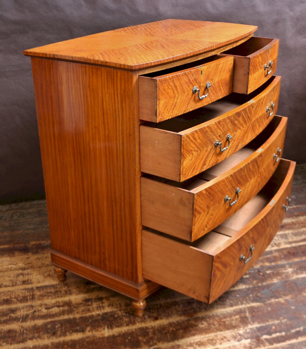 Fine Quality Edwardian Satinwood 5 Drawer Bow Chest View V