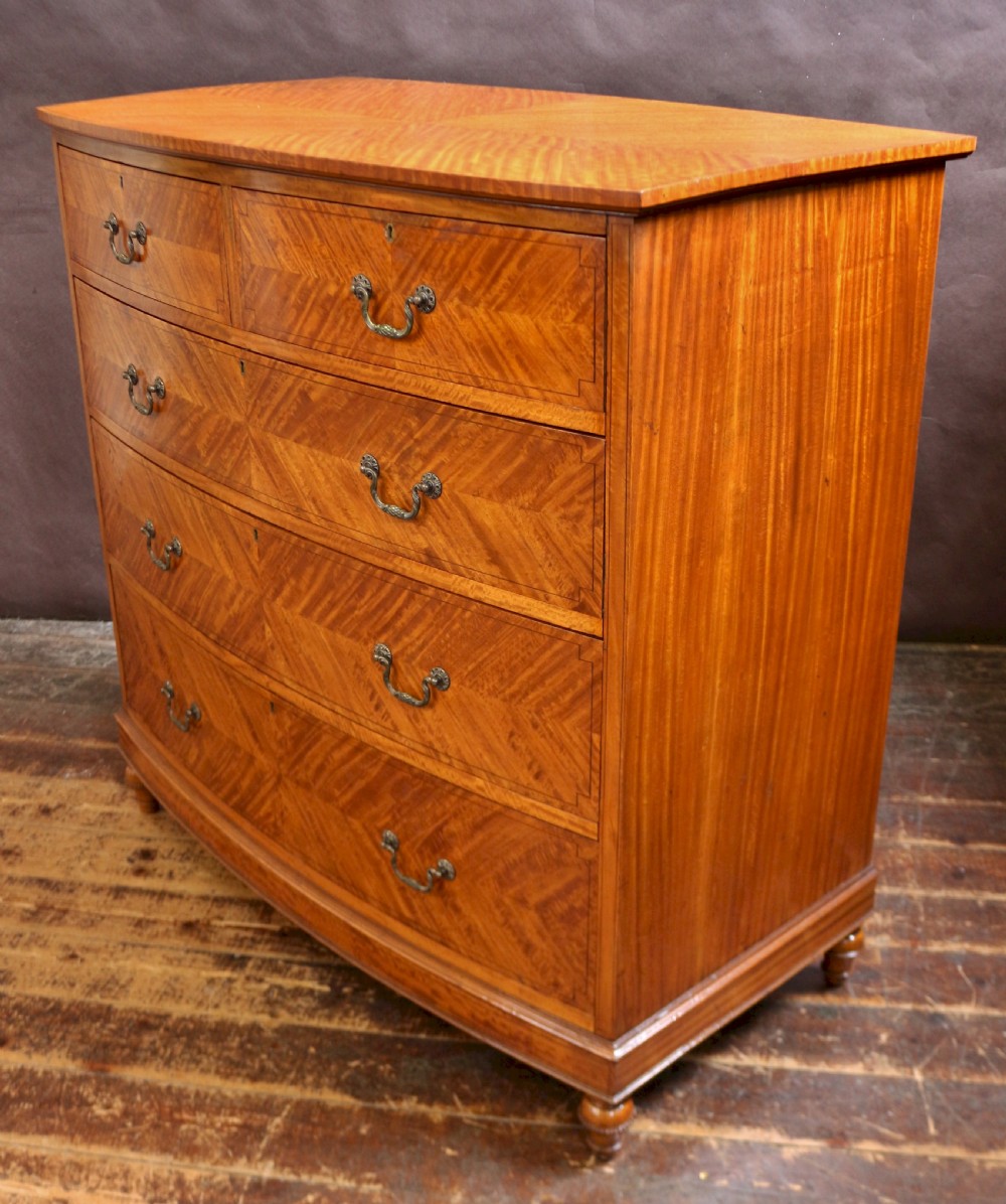 Fine Quality Edwardian Satinwood 5 Drawer Bow Chest View VI