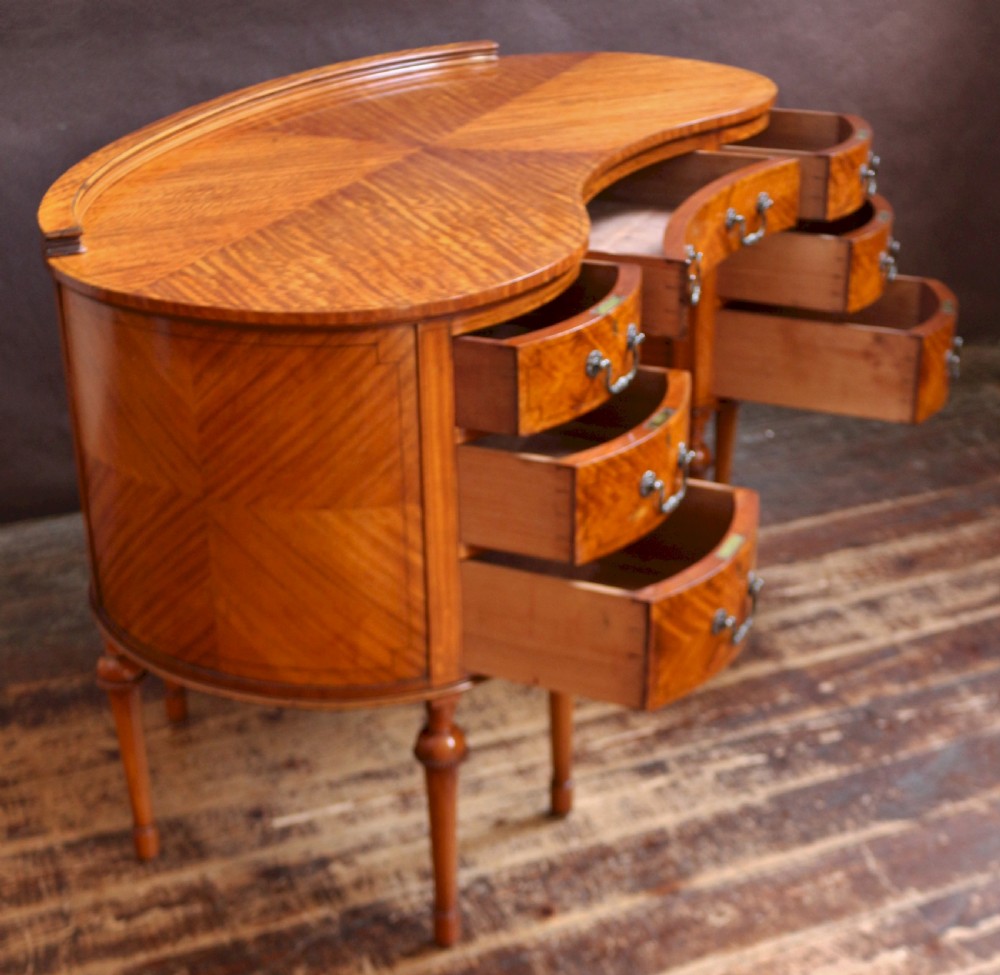 Fine Quality Edwardian Satinwood 9 Drawer Kidney Shaped Desk View III