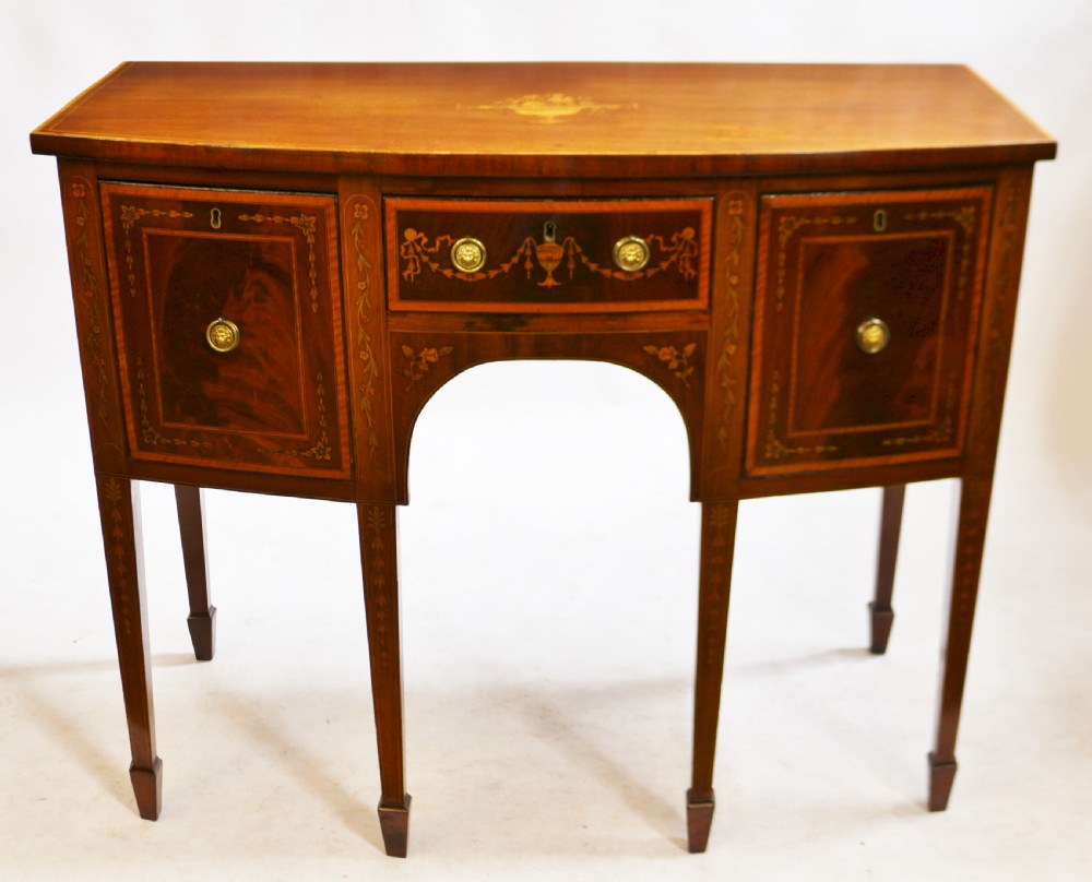 George 111 Small Inlaid Mahogany 3 Drawer Bowfront Sideboard