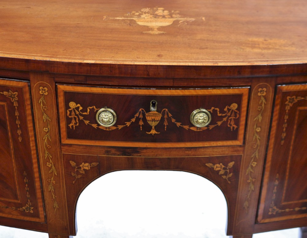 George 111 Small Inlaid Mahogany 3 Drawer Bowfront Sideboard View II