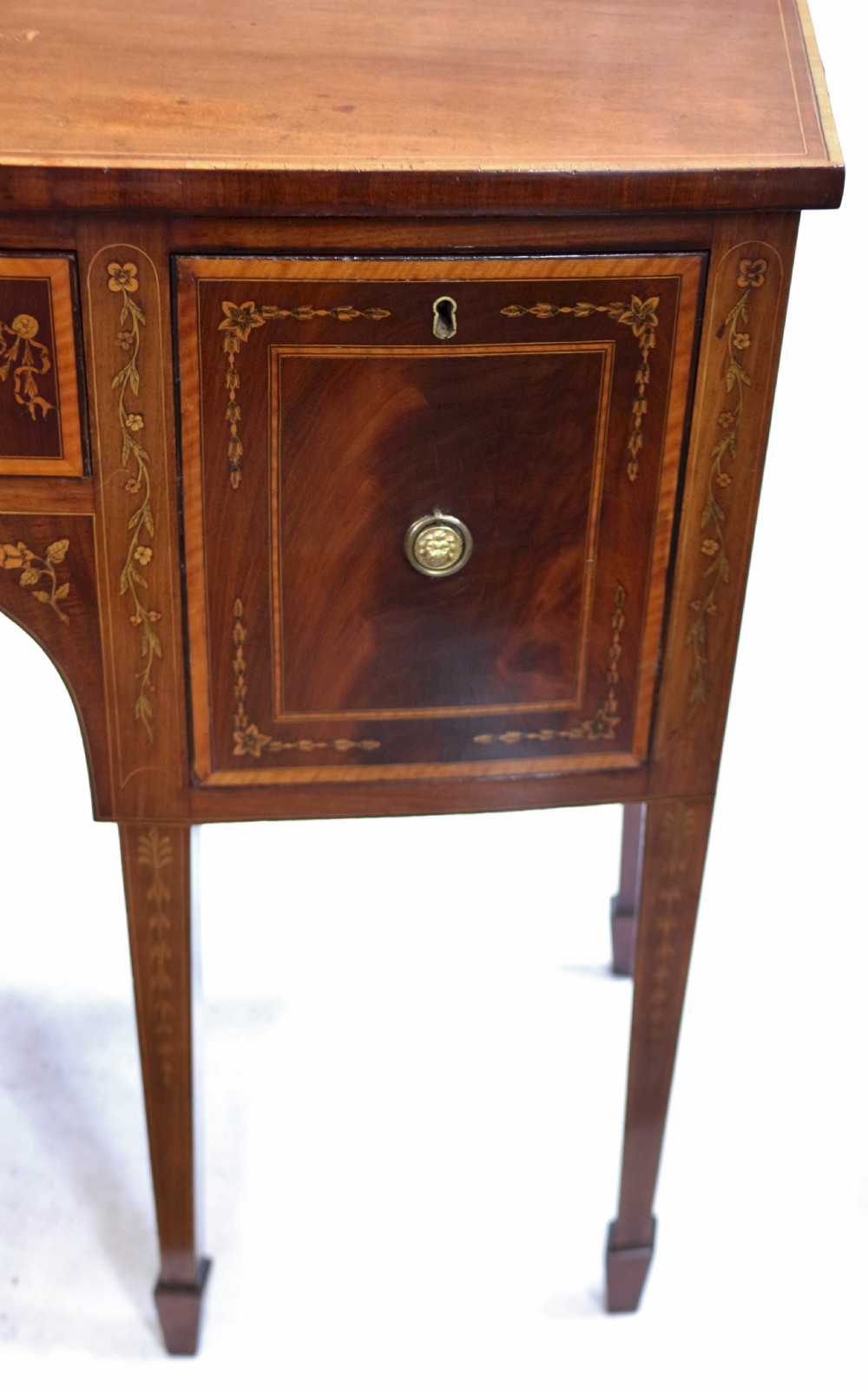 George 111 Small Inlaid Mahogany 3 Drawer Bowfront Sideboard View III