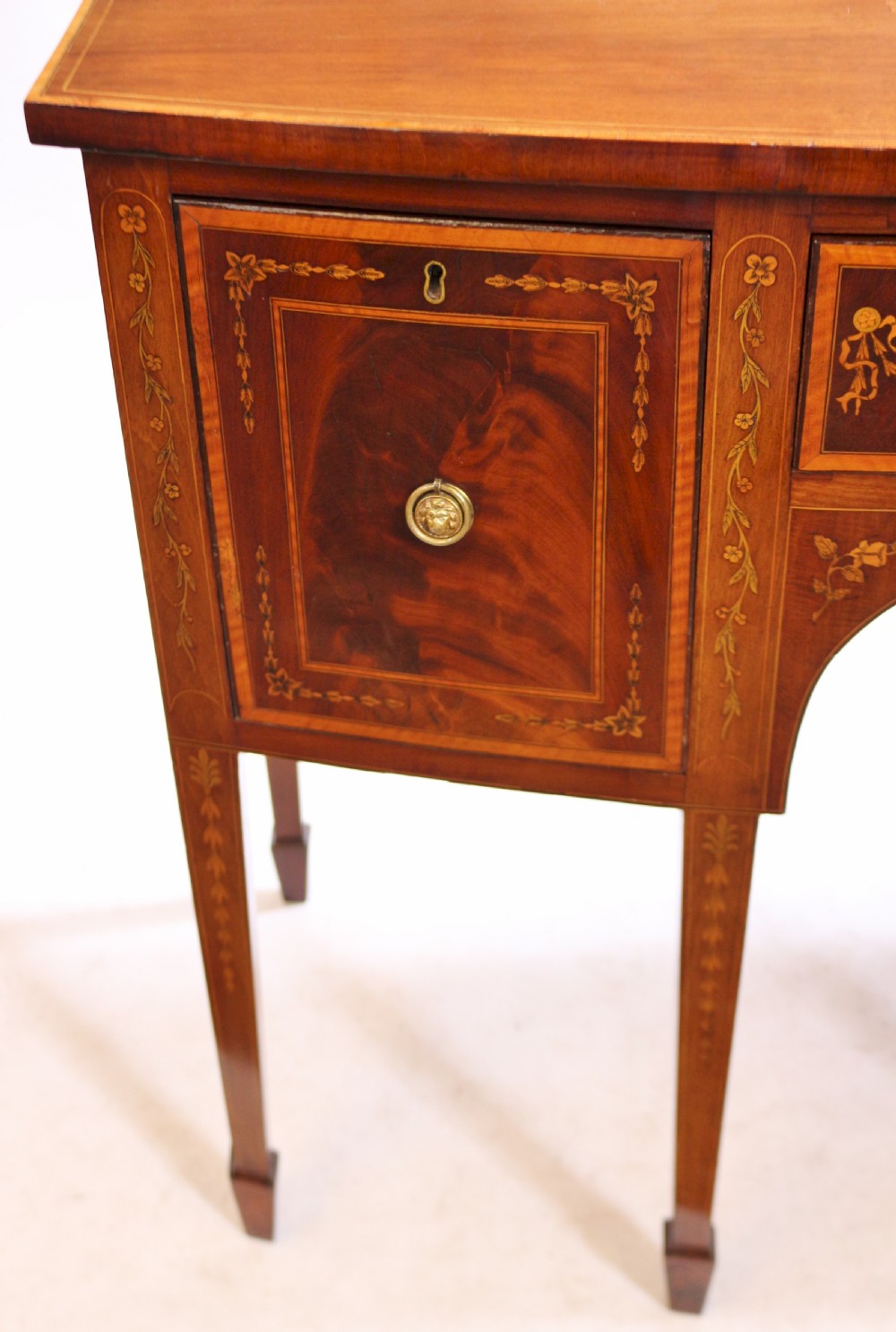 George 111 Small Inlaid Mahogany 3 Drawer Bowfront Sideboard View IV