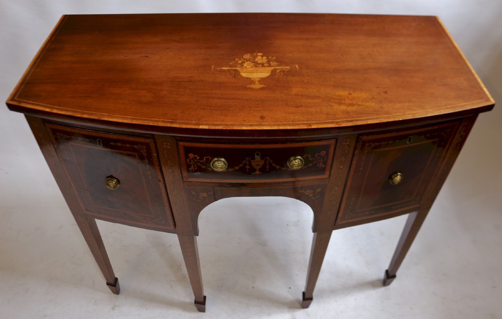 George 111 Small Inlaid Mahogany 3 Drawer Bowfront Sideboard View V