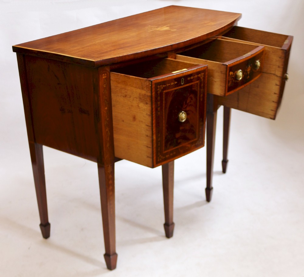 George 111 Small Inlaid Mahogany 3 Drawer Bowfront Sideboard View VII