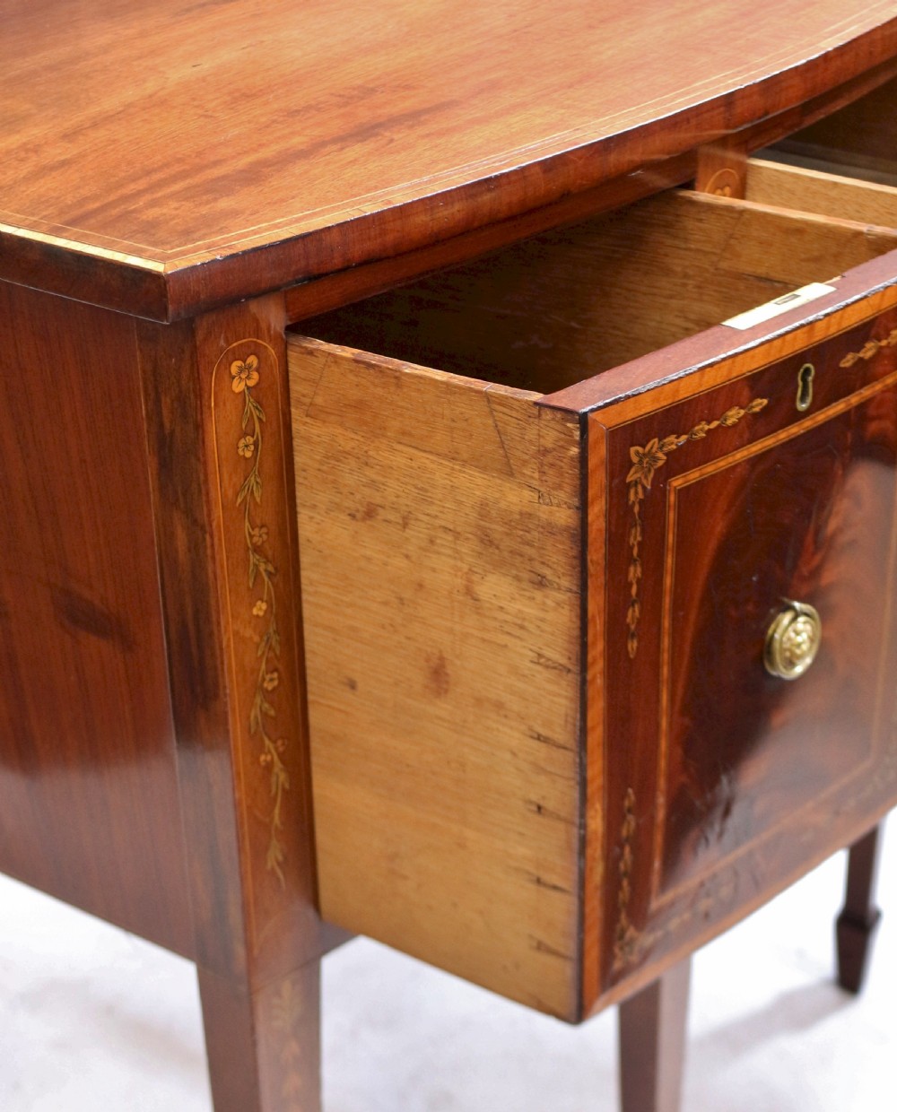 George 111 Small Inlaid Mahogany 3 Drawer Bowfront Sideboard View VIII