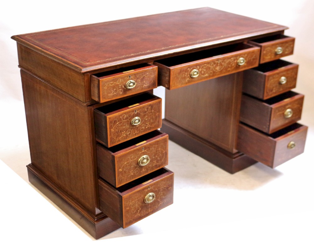 Edwardian Inlaid Mahogany Kneehole Desk View IV