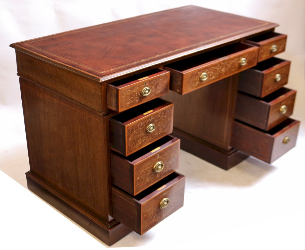 Edwardian Inlaid Mahogany Kneehole Desk View V
